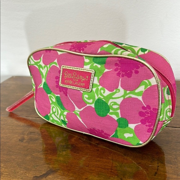 Lily Pulitzer for Estee Lauder Pink Floral Cosmetic Bag Makeup Organize Travel - Picture 1 of 8